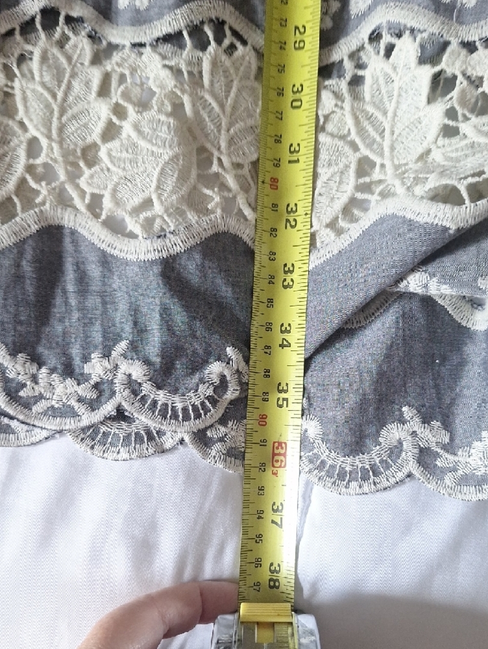 Button-Front Sleeveless Dress ,Lace Hem Pockets - Gray - Picture 14 of 15
